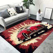 Meninė Retro Raudono Automobilio Plotas Kilimas Taškinio Rašalo Sportinio Automobilio Grafika Grindų Kilimėlis Neslystantis Kilimas Svetainei Miegamajam Garažui Automobiliui 40X60CM