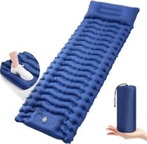 Dampproof Lightweight Folding Air Bed with Attached Pillow Camping Hiking Mat 195cm*70*10 tamsiai mėlyna spalva