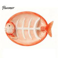 Elegant Sushi Presentation Dish Fish Shaped Ceramic Dumpling Plate, Serving Tray with Oil Draining Dip Sauce Grooves, Multifunctional Appetizer oranžinė