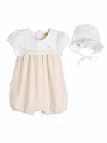Isle Baby Short Sleeve Romper Jumpsuit and Bonnet Set Infant Eyelet Lace Summer Bodysuit Pale Beige 70