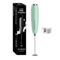 Electric Milk Frother Handheld Foam Maker for Coffee, Latte, Cappuccino – Portable Mini Whisk Drink Mixer with Stainless Steel Frothing Wand žalia