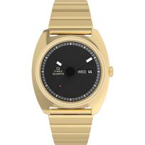 Timex Mens Q 1975 Enigma 37mm Watch - Gold Tone Bracelet Black Dial Case