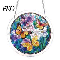Acrylic Puzzle Art Jigsaw Suncatcher Colorful Cats Butterflies Flowers Window Hanging Round Panel Ornament Stained Glass Style DIY Sun Catcher Kit for E