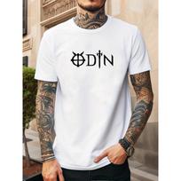 Men's Viking Odin Rune T-Shirt - Norse Mythology Odin Face Print Short Sleeve Round Neck Casual Summer Tee, Norse Festival Outfits & Casual Attire S balta
