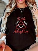 Plus Size, Women's Large-Sized Adoption Awareness T-Shirt - Faith Love Adoption Graphic Tee in Black & Red 2XL juoda