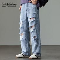 Mark Fairwhale Men's Summer Ripped Loose Wide-Leg Jeans 30 mėlyna