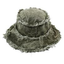 Distressed Bucket Hat Multiple Color Fishing Hat Frayed Edge Bucket Hat Adult Vacation Spring Sunproof Fisherman Hat žalia
