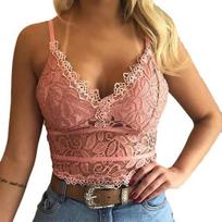 Moteriška nėrinėta Seksuali Camisole V formos iškirptė Tanko Viršus Apatinis Trikotažas Liemenė Saldainių Spalvos Bralette 2XL rožinė