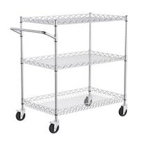 Kitchen Utility Cart, 3 Tiers, Wire Rolling Cart with 661LBS Capacity, Steel Service Cart on Wheels, Metal Storage Trolley with 80mm Deep Basket
