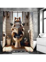 The Cat Who Reads The Newspaper Shower Curtain, Bathroom Decorative Shower Curtain, Waterproof Shower Curtain With Hooks W60H190(CM)-1 Pcs