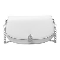 MICHAEL KORS Mila Silver Signature Lock Oval Flap Design Cowhide Shoulder Crossbody Bag Small Women's White sidabras