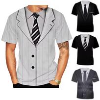 Striped Necktie Pattern T-shirt 3D Printing Fake Single Breasted Round Neck Short Sleeves Funny Fashion Summer New Tee Shirts XXS