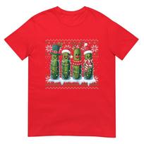 Funny Pickles Christmas Lights Santa Hat Xmas Ugly Sweater TShirt S