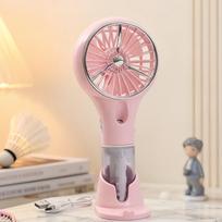 Creative New Model Handheld with Base Spray Electric Fan for Outdoor Travel, Sun Protection, Hydration, and Infinitely Adjustable Speed. B rožinė