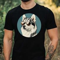 T-Shirt Herren Husky mit Sonnenbrille Motiv Baumwolle Größe XS bis 5XL XXL