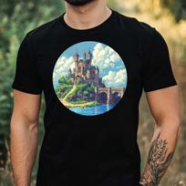 T-Shirt Herren Burg Pixel Art Motiv Baumwolle Größe XS bis 5XL S
