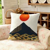 Japanese Mount Fuji Wave Sun Print Pillowcase Cushion Cover Asian Zen Home Decor Accent Throw for Bedroom 35x35cm