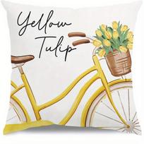 Yellow Tulip Bicycle And Hello Sunshine Pillows Polyester pillowcase, sofa decorative cushion cov Headboard Pillow 40x40cm
