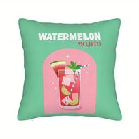 Watermelon Mojito Cushion Cover Summer Drink Pillow Case with Cocktail Glass and Mint Leaves Home Decor 40x40cm