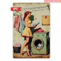 Vintage Mint Green 1950s Laundry Lady Metal Sign 8x12 Inch Retro Tin Wall Decor (Multicolor,TYA-1041333-20x30) įvairiaspalvis