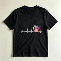 Watercolor Rainbow Paw Print Heartbeat Dog Cat Lover Casual Graphic Tshirt Pet Lover Casual Tops Unisex Summer Casual Cotton Tee S