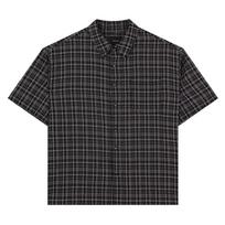 Burkeru Seersucker Bleach Washed Check Short Sleeve Shirt Black Black_M