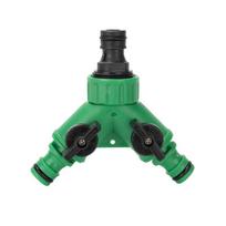 Green Garden Water Splitter Y Connector 2-Way Valve With Switch - Quick Plastic Adapter For Faucet Irrigation Flower Landscaping