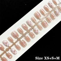 10/30Pcs Plaid Bow Press On Nails Handmade Short Full Cover Nail Tips Xs/S/M/ Wearable Women Fake Nails Manicure Decoration SET