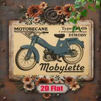 Vintage Blue Moped Mobylette Metal Sign, Retro Garage Wall Art Tin Poster