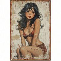 Vintage Metal Poster Wall Art, Sexy Pinup Girl Bikini Garage Decor