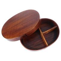 Oval Shape Japanese Style Bento Box Divided Compartments Smooth Surface Wooden Bento Box Wood Grain with Lid Lunch Container