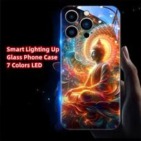 Golden Buddha LED Light Case – Smart Glow Tempered Glass Phone Cover for IPhone Samsung 【Style A】For Iphone 12 mini