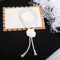 Korean Camellia Pearl Waist Chain Belt with Black and White Flower Decor for Dress Rose Pearl Waist Necklace balta