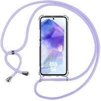 Case - PROSHOP - for Samsung Galaxy A55 5G - Shockproof - Transparent - Adjustable Purple Lanyard violetinė