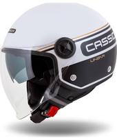 Motociklo šalmas Cassida Handy Plus Linear perlamutrinis baltas/juodas/auksinis