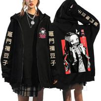 Japanese Anime Demon Slayer Zipper Jackets Sweatshirt Nezuko Kamado Mange Y2k Zip Up Hoodies Kimetsu No Yaiba Cartoon Streetwear XS juoda