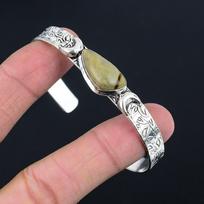 925 Silver Natural Polychrome Jasper Bangle Crescent Moon Adjustable Adjustable