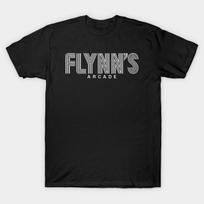 Men Black Print T-shirt Vintage Flynn'S Arcade No-Cut Transfer Paper Print Cotton Tshirt XL juoda