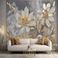 Modernūs Gėlių Tapetai Aukso Lapų Gėlių Freska Svetainės Miegamojo Sieninė Freska Namų Dekoras 200 cm(W) x 140 cm(H) gray