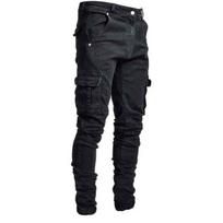 Pavasaris Vasara Kelnės Džinsai Vyriškos Kelnės Laisvalaikio Medvilninės Džinsinės Kelnės Multi Pocket Cargo Džinsai Vyriški Džinsiniai Pieštukas Kelnės Šoninės Kišenės Cargo 2XL juoda
