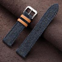 Genuine Leather Nylon Watch Strap 18mm 20mm 22mm Universal Watchbands Men Women Vintage Weave Quick Release Wristband Bracelet 22mm&Silver Buckle mėlyna