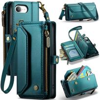 Case for iPhone 17 16e 16 15 14 13 12 11 Pro Max Leather Strap Zipper Card Holder Phone Wallet  Case iPhone 13 žalia