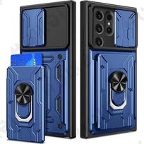 Case For Samsung Galaxy S24 S23 S26 S25 Ultra Plus S20 FE A57 A37 A56 A17 A36 4G 5G  Slide Camera Card Holder 360° Ring Cover Samsung S25 mėlyna