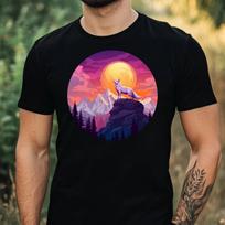 T-Shirt Herren Wolf auf dem Berg Motiv Baumwolle Größe XS bis 5XL XS