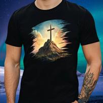 T-Shirt Herren Kreuz auf einem Berg Motiv Baumwolle Größe XS bis 5XL M