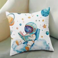 Cute Astronaut Cushion Cover, Cartoon Space Boy Pillowcase, Planet Stars Decor, Kids Room Sofa Throw Pillow 40x40cm