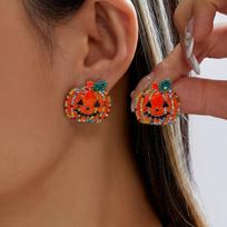 Halloween Colorful Crystal Pumpkin Drop Earrings For Women  Shiny Rhinestone Leaf Lantern Pendant Earring Party Festival Jewelry