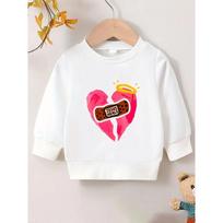 Kids Crewneck Sweatshirt, Golden Halo Heart Print with  JESUS HEALS  Lettering 110 balta