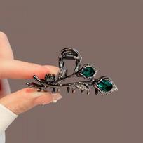 Elegant Tulip Metal Hair Claw Clip Luxury Crystal Rhinestone Medium Shark Clamp Half Tie Hair Accessories 1pc