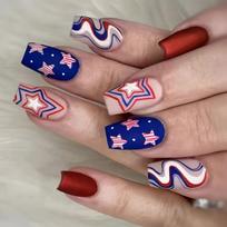 24 Pcs Square Press On Nail Independence Day False Nail Flag Day Artificial Nail 4th of July Stick on Nail for Party 1